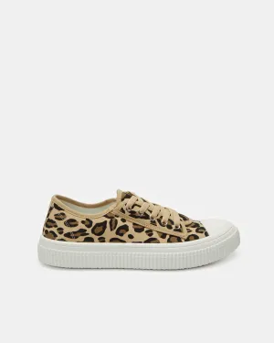Women Beige Leopard Print Lace Up Sneakers