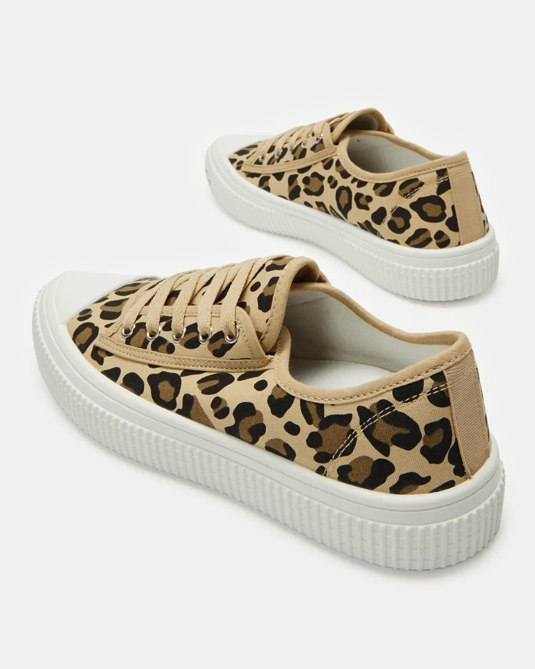 Women Beige Leopard Print Lace Up Sneakers