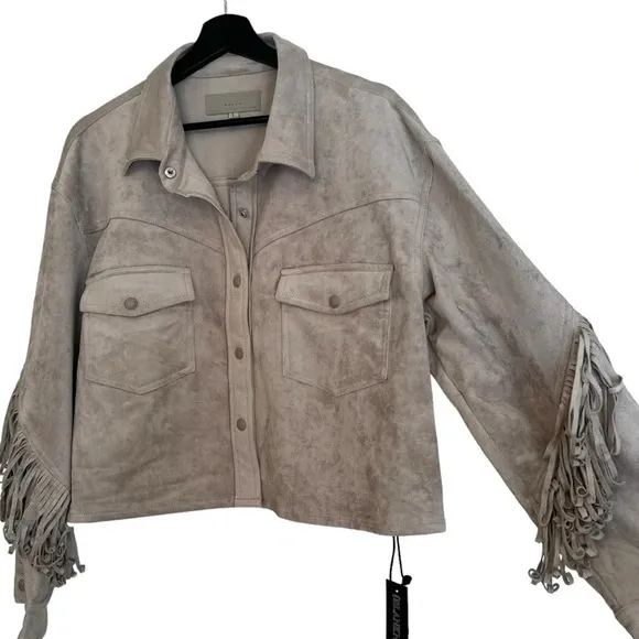 Women's Blank NYC Faux Suede Fringe Shirt Jacket Large NWT Fall Western Boho