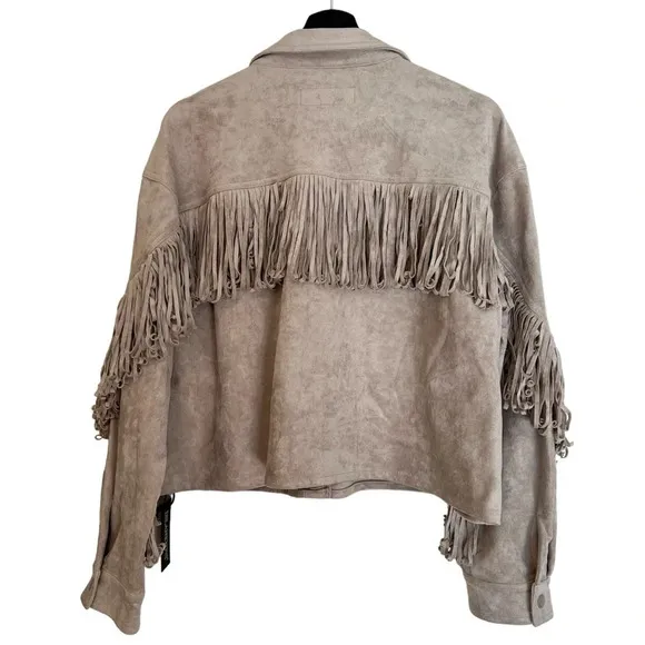 Women's Blank NYC Faux Suede Fringe Shirt Jacket Large NWT Fall Western Boho