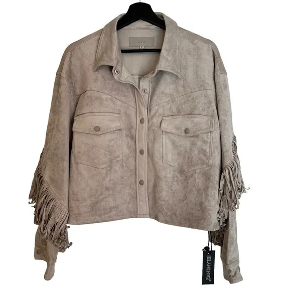 Women's Blank NYC Faux Suede Fringe Shirt Jacket Large NWT Fall Western Boho