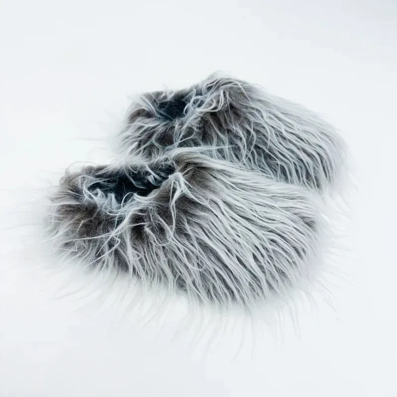 Women's Fashionable Faux Fur Slippers – Elegant Flat Platform Slip-On Shoes