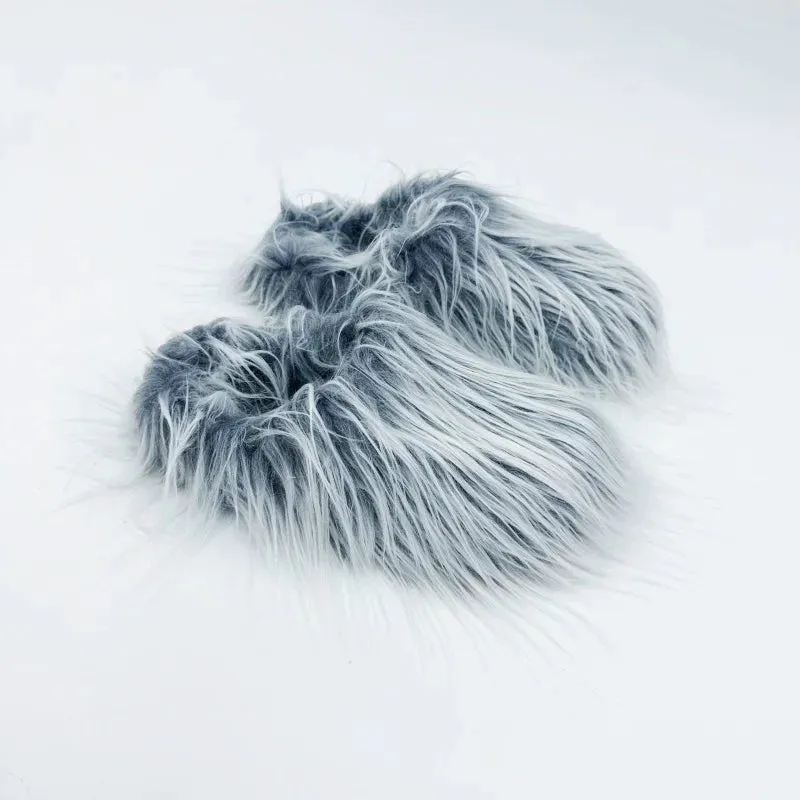 Women's Fashionable Faux Fur Slippers – Elegant Flat Platform Slip-On Shoes