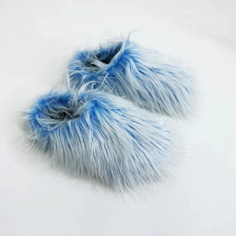 Women's Fashionable Faux Fur Slippers – Elegant Flat Platform Slip-On Shoes