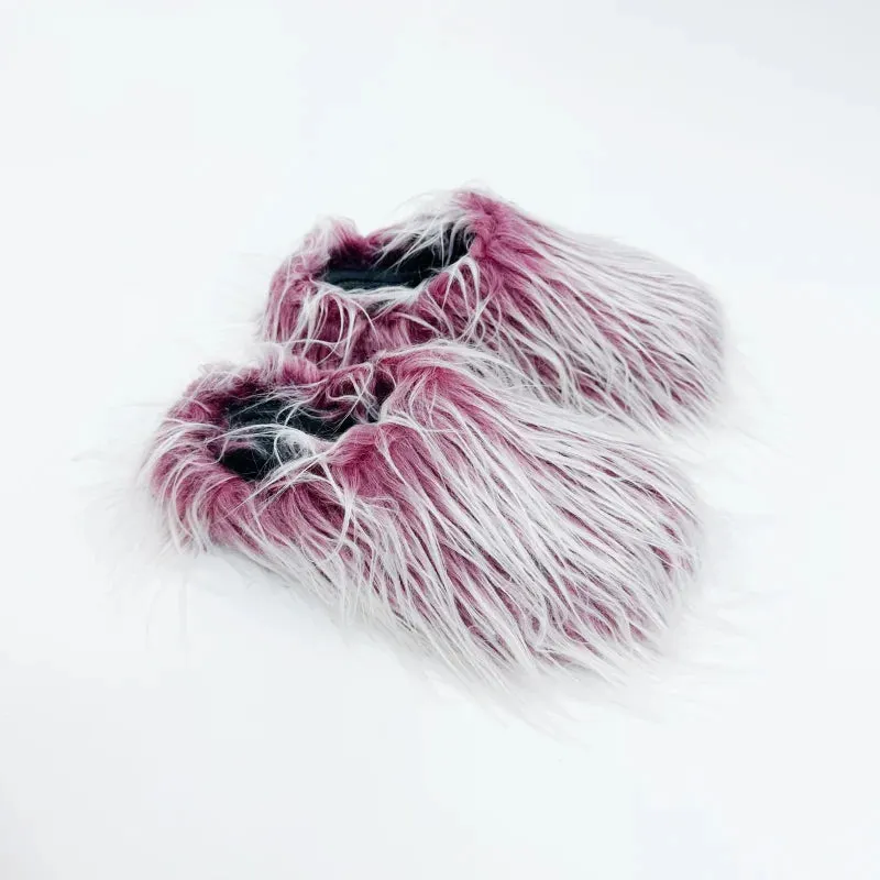 Women's Fashionable Faux Fur Slippers – Elegant Flat Platform Slip-On Shoes