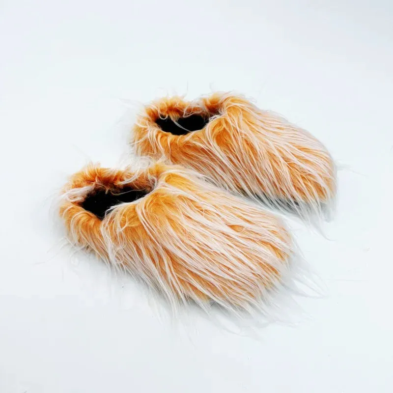 Women's Fashionable Faux Fur Slippers – Elegant Flat Platform Slip-On Shoes