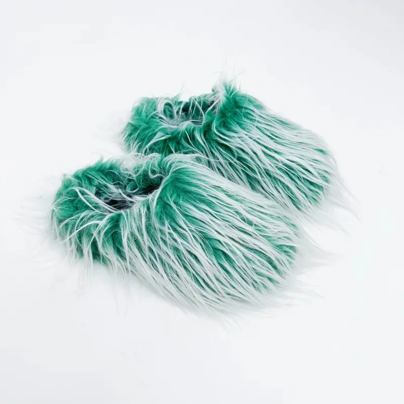 Women's Fashionable Faux Fur Slippers – Elegant Flat Platform Slip-On Shoes