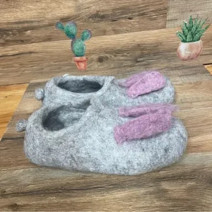 Wool felted slippers women’s or kids bunny ears size 4/6