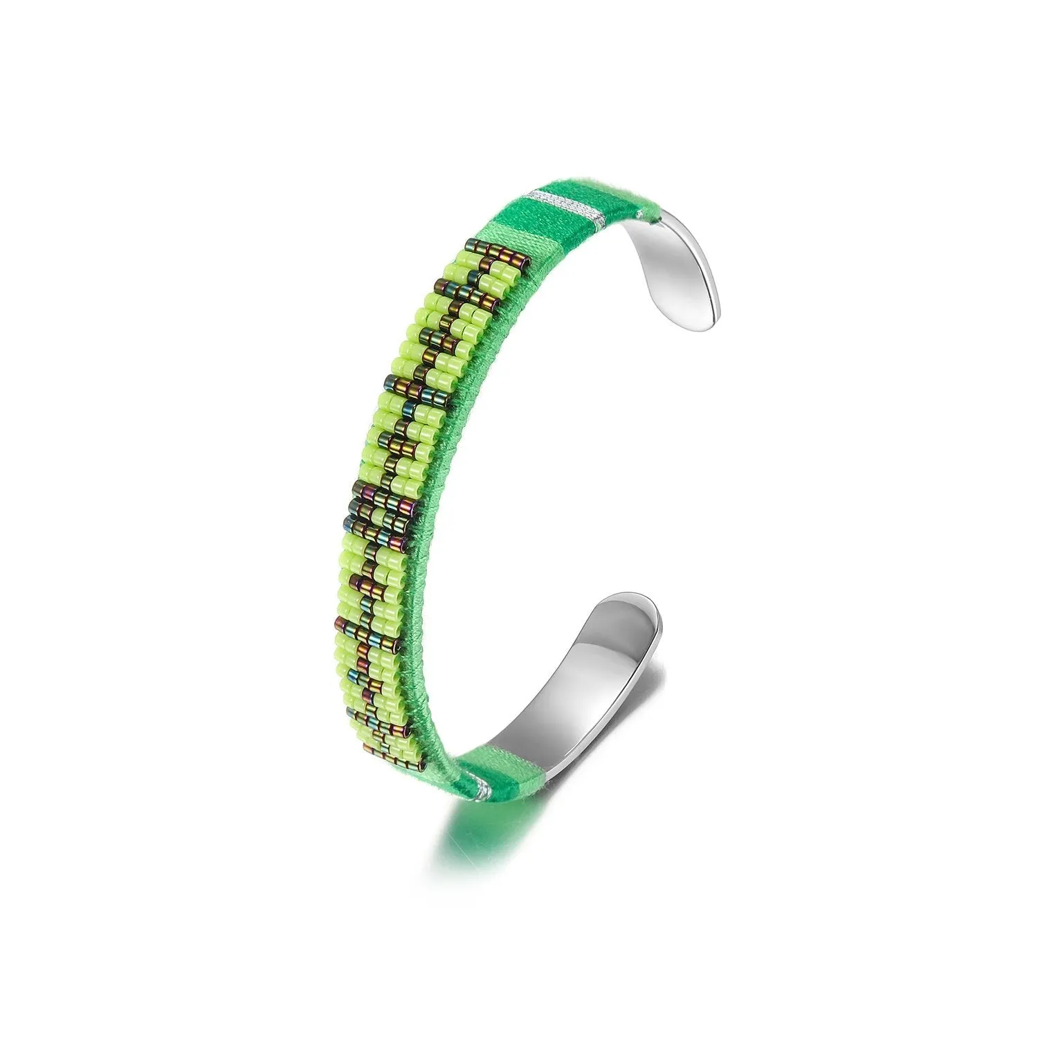Woven Beaded Cuff Green
