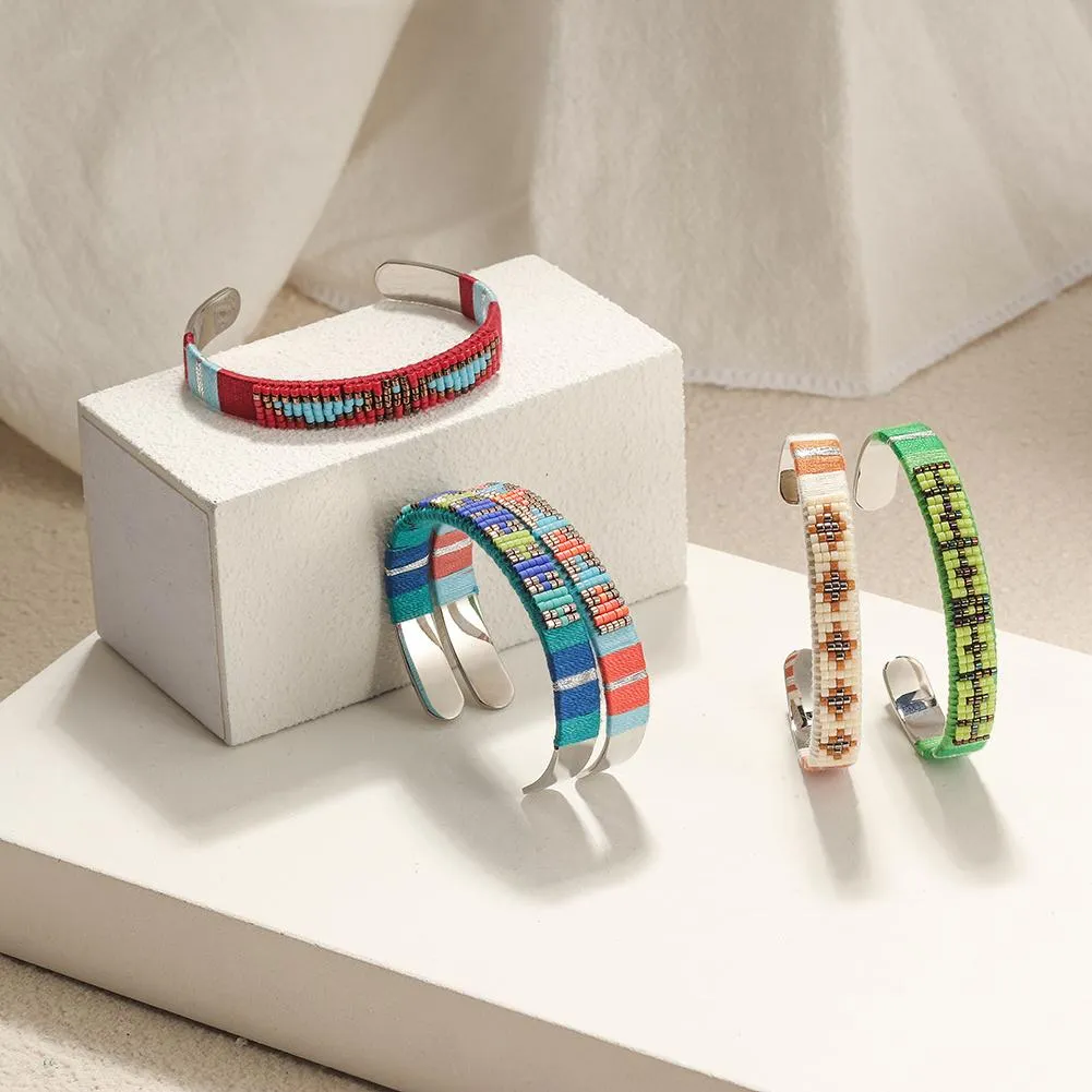 Woven Beaded Cuff Green
