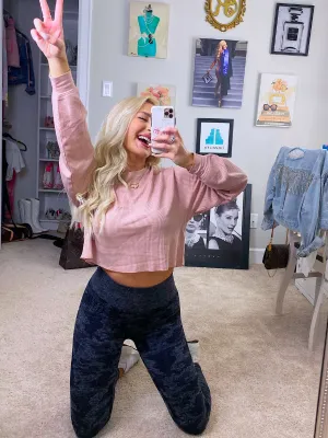 You Make Me Blush Crop Long Sleeve Top, Misty Rose