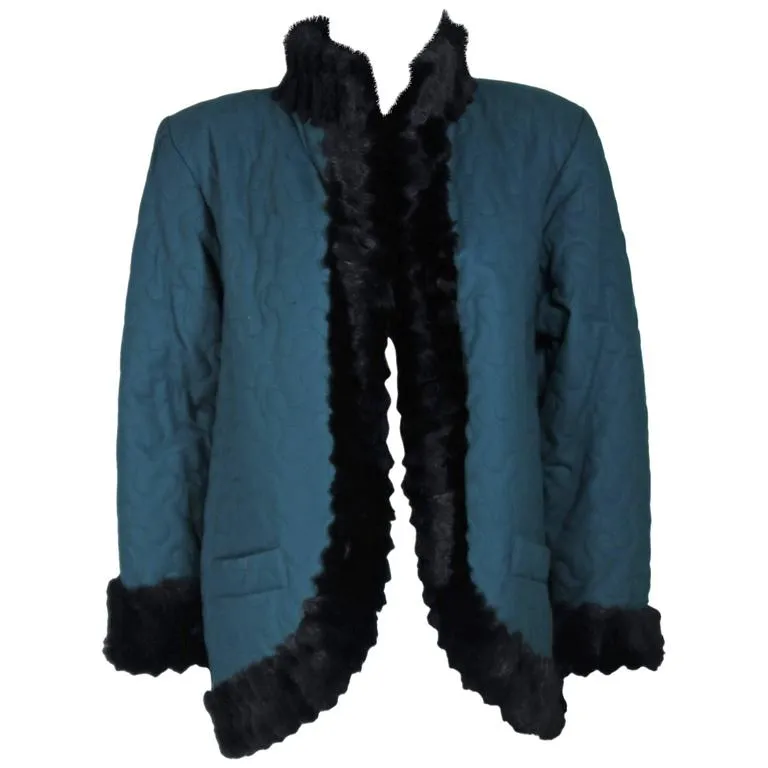 YVES SAINT LAURENT 1980s Teal Jacket, Sheared Beaver Size 8