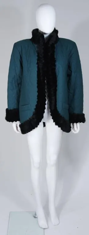 YVES SAINT LAURENT 1980s Teal Jacket, Sheared Beaver Size 8