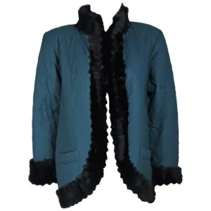 YVES SAINT LAURENT 1980s Teal Jacket, Sheared Beaver Size 8