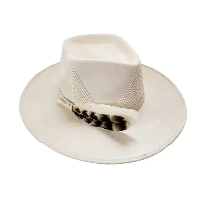 Zasha Bone Bolero Hat with Cream Embroidery & Feather - M/L